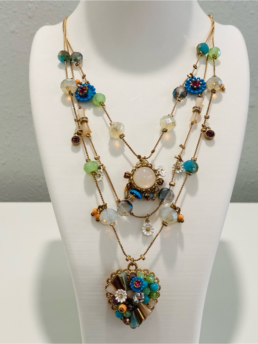 Betsey Johnson Heart Illusion Necklace Weave and Sew Collection Multi Strand